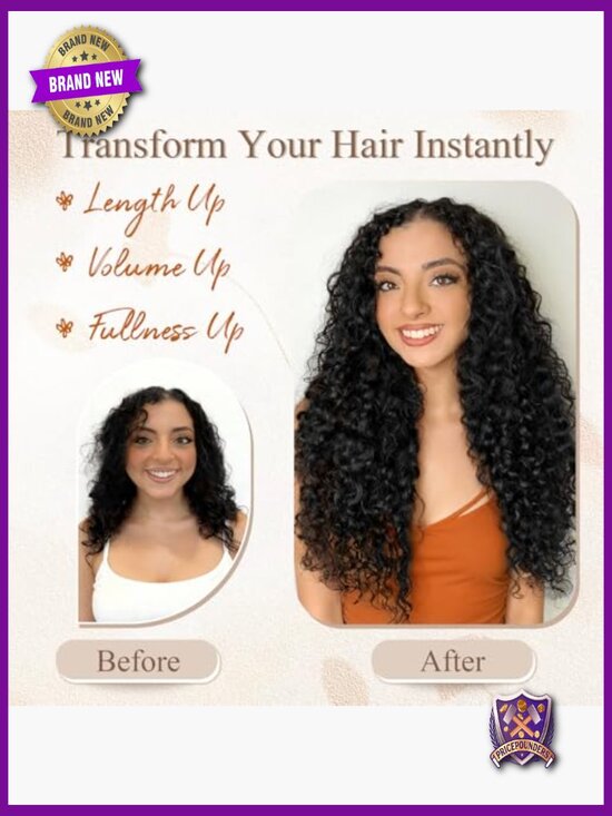 20 Inch Curly Clip-In Hair Extensions, 4PCS Synthetic Wave Hairpiece